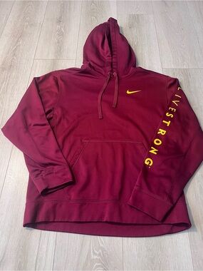 Nike Maroon Hoodie with Yellow Swoosh and Sleeve Text